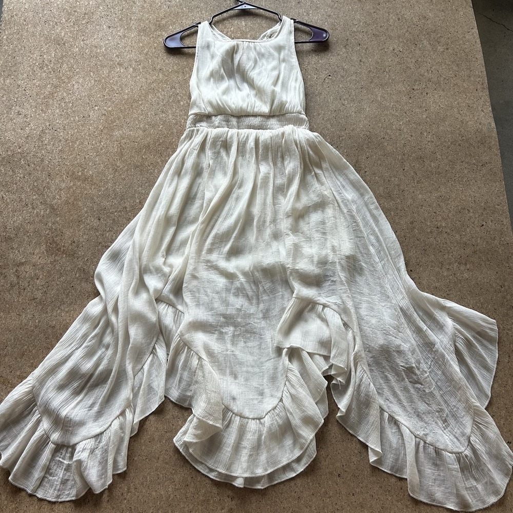 Mia Joy Girls Boho Lace Midi Dress Ivory High Low Halter Top Ruffle Sz 8 Cottage